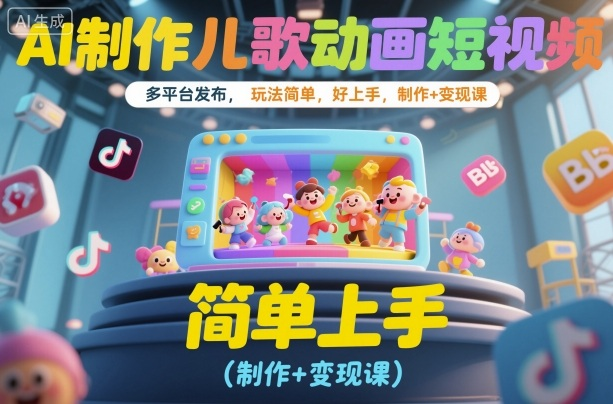 AI制作儿歌动画短视频，多平台发布，玩法简单，好上手，制作+变现课-虎哥说创业