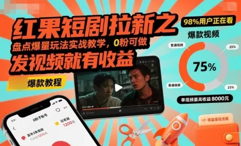 红果短剧拉新之盘点爆量玩法实战教学，0粉可做，发视频就有收益-虎哥说创业