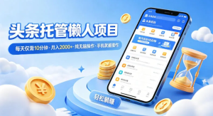 头条托管懒人项目，每天仅需10分钟，月入2000+，纯无脑操作，手机就能操作-虎哥说创业