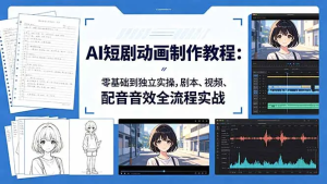 AI短剧动画制作入门：零基础到独立实操，剧本、视频、配音音效全流程实战 -虎哥说创业