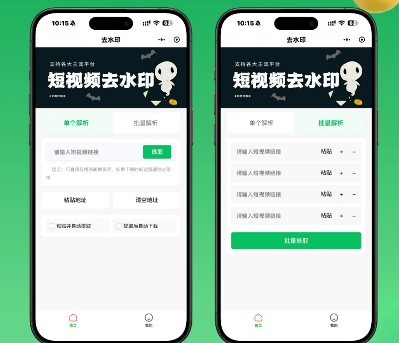 去水印小程序视频提取小程序源码支持二次开发流量主源码小程序 
