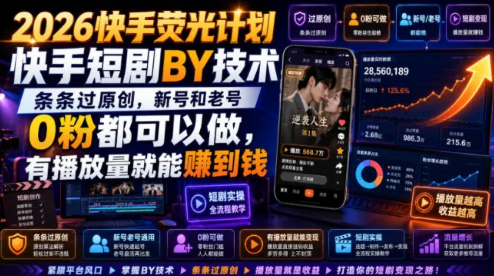 快手AI漫剧· 新人导航 云端代发 可自行托管 代发 可发展团队 升级版快手荧光计划-虎哥说创业
